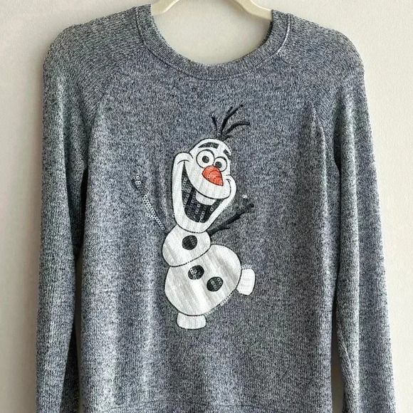 Disney Frozen Olaf Sequin Gray Knit Lightweight Sweater, Size Medium - Picture 1 of 16